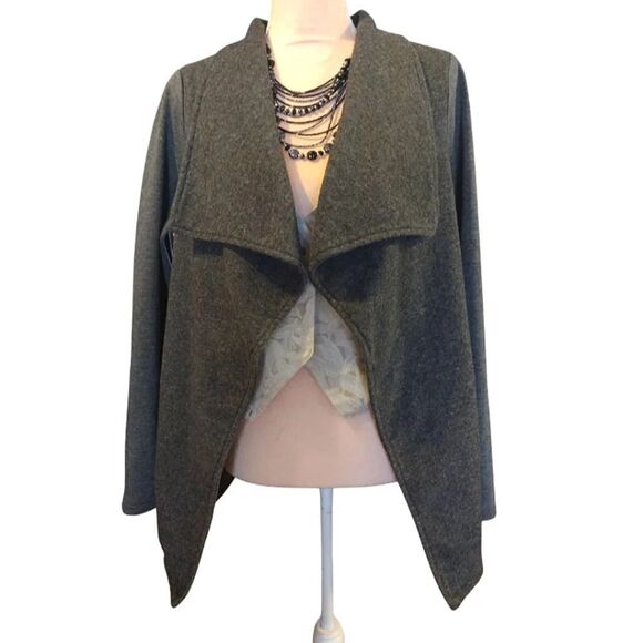 Doe & Rae Grey Two Tone Open Front Knit Cardigan with Pockets Medium - Picture 6 of 14